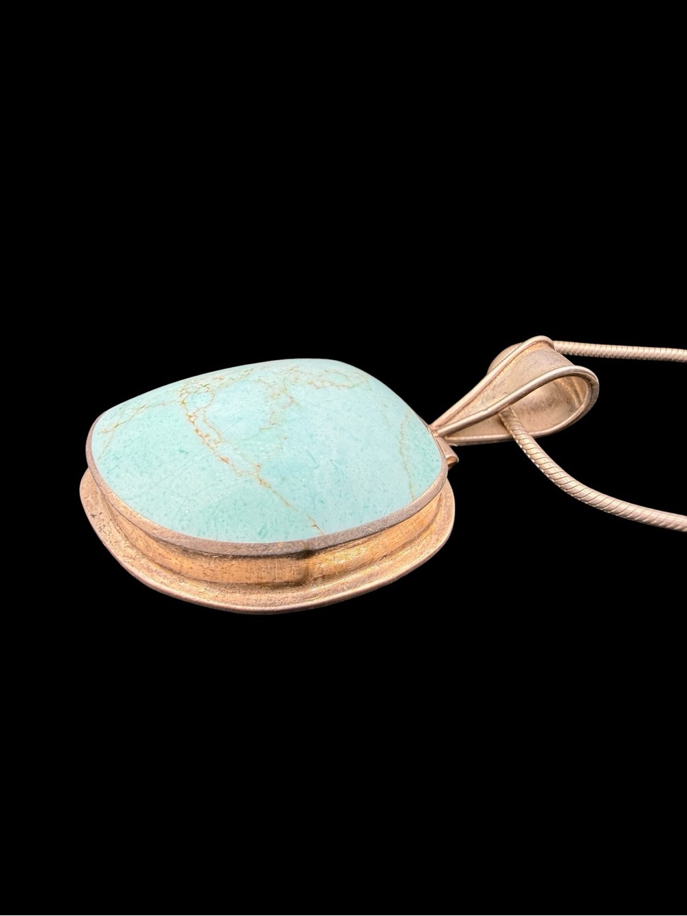 Vintage Sterling Silver Mexican Turquoise Pendant Necklace Italy 925 chain - Picture 4 of 7